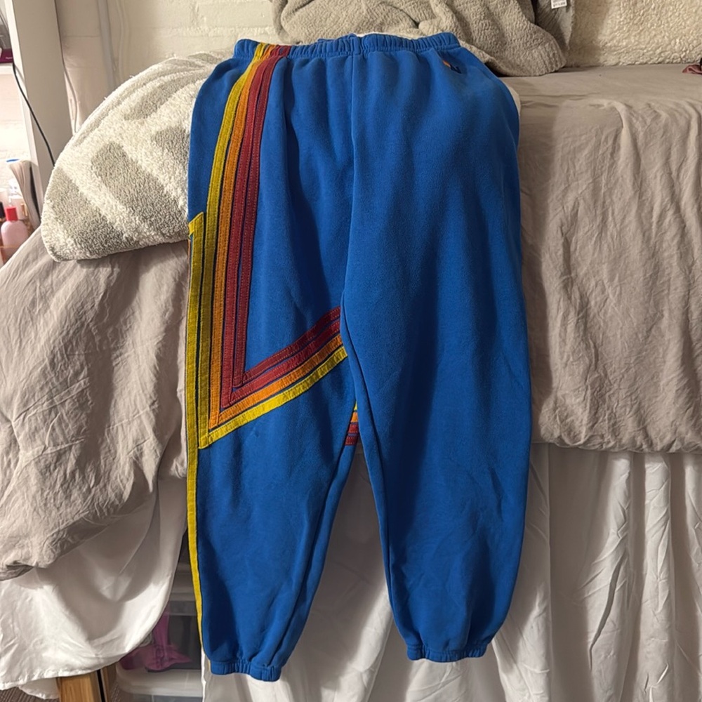 Aviator Nation Blue Pants with Red and Yellow Stripes